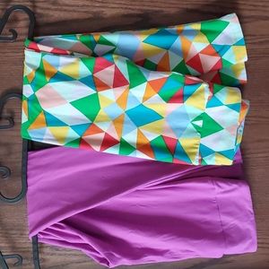 LuLaRoe Pink and Colorful Geometric Leggings Set